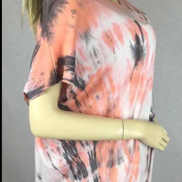 Plus size stretchy Turkish tunic white dark grey bright silver random tie- dye - Picture 2 of 11